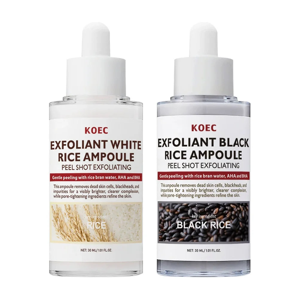KOEC Exfoliant Black & White Rice Ampoule Facial Serum Peel Shot Exfoliating Brightening Remove Dead Skin Blackhead AHA BHA - Lumiere
