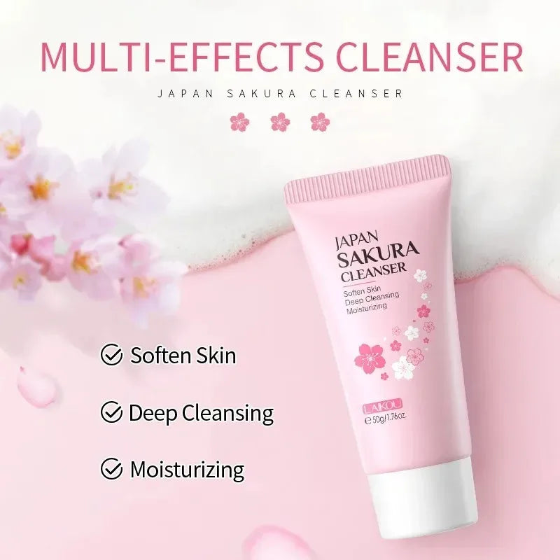 LAIKOU Sakura Cleanser Gentle Deep Cleaning Oil Control Moisturizing Shrink Pores Face Skin Care 50g Skin Cleanser All Skin Type - Lumiere