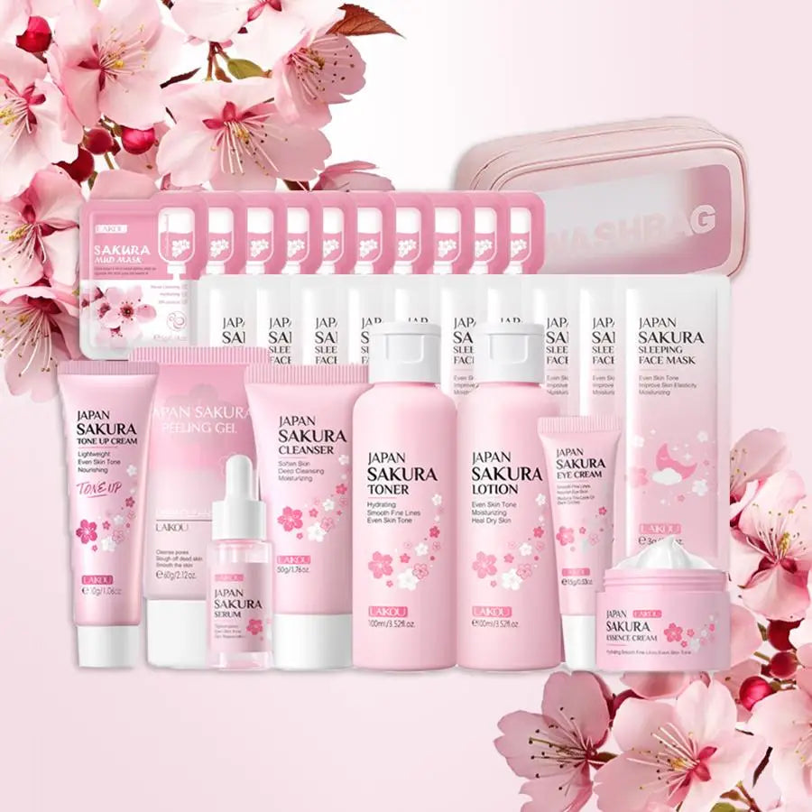 Sakura Skincare Set, 29pcs/set Deep Cleansing & Moisturizing Skin Care Kit, Facial Skin Care Product for Women & Girls - Lumiere