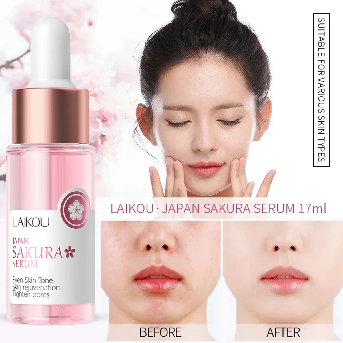 Laikou Sakura Brighting Skin Face Essence Remove Wrinkles Spots Moisturizing Lift Firm Smooth Bright Whitening Skin Care 17ml - Lumiere