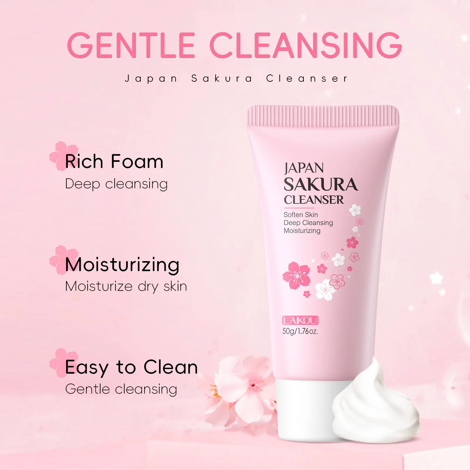 LAIKOU Sakura Cleanser Gentle Deep Cleaning Oil Control Moisturizing Shrink Pores Face Skin Care 50g Skin Cleanser All Skin Type - Lumiere