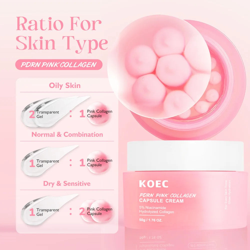 50g KOEC PDRN Pink Collagen Capsule Cream Anti-Wrinkle Hydrating Glowing Increase Elasticity 5% Niacinamide Hydrolyzed Collagen - Lumiere