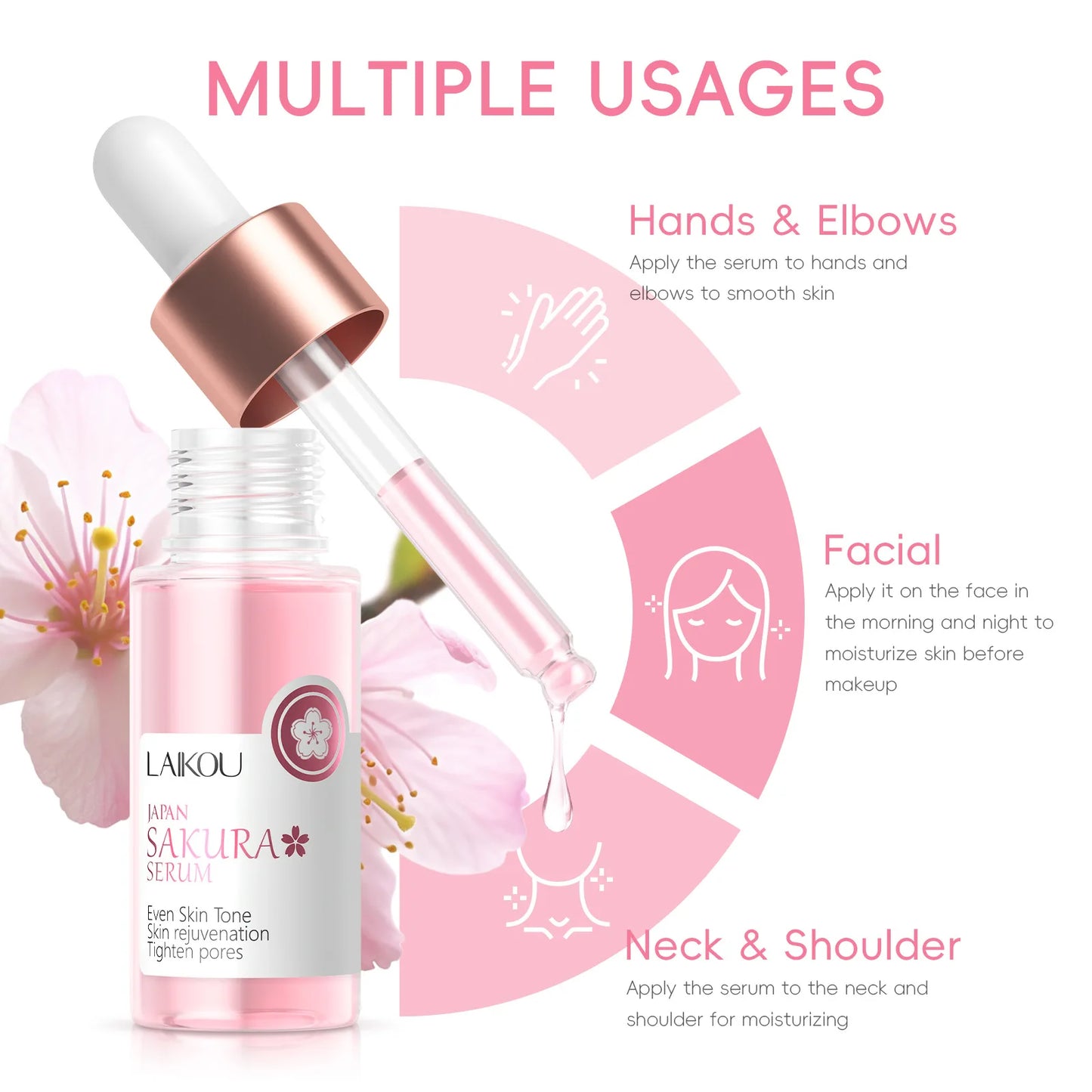 Laikou Sakura Brighting Skin Face Essence Remove Wrinkles Spots Moisturizing Lift Firm Smooth Bright Whitening Skin Care 17ml - Lumiere