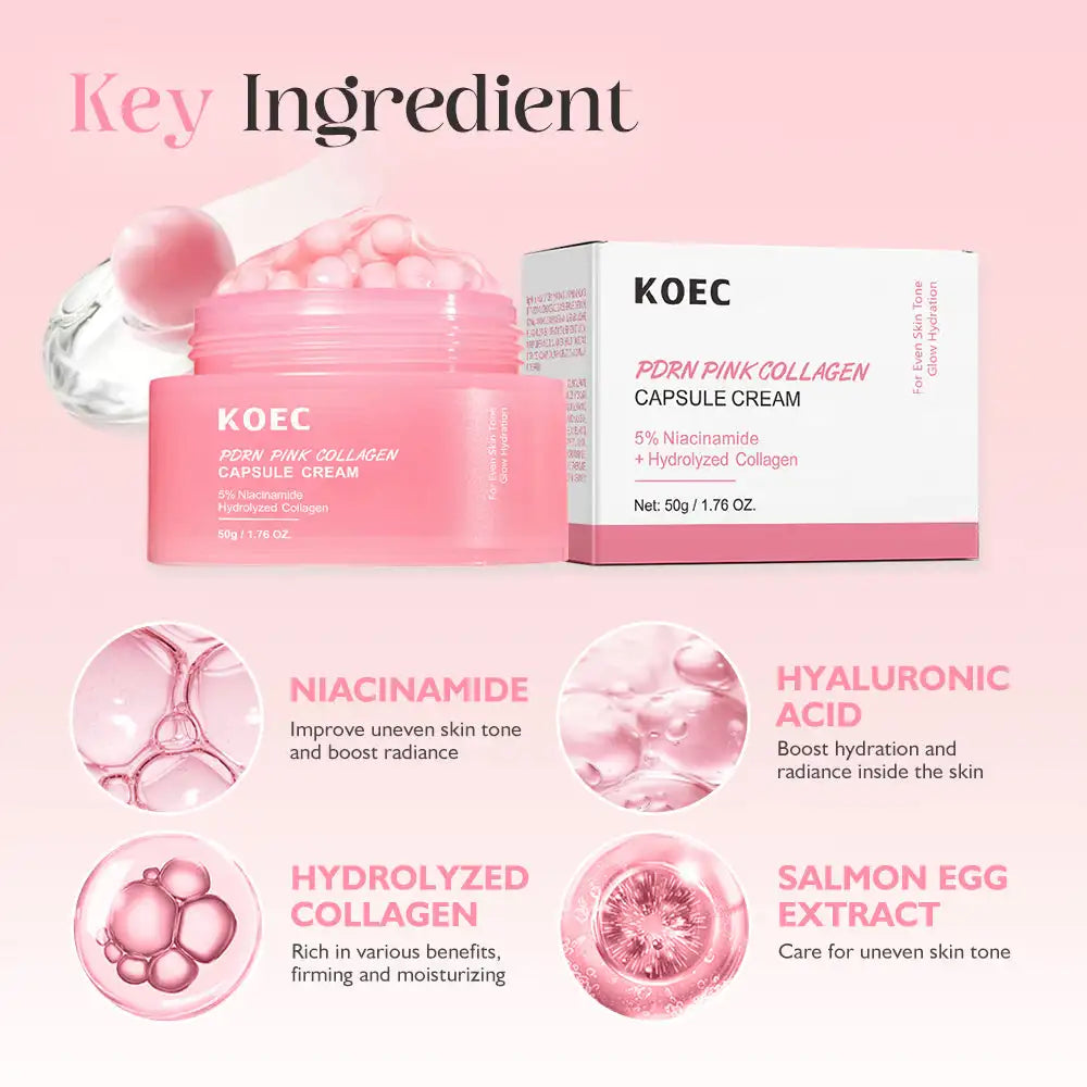 50g KOEC PDRN Pink Collagen Capsule Cream Anti-Wrinkle Hydrating Glowing Increase Elasticity 5% Niacinamide Hydrolyzed Collagen - Lumiere
