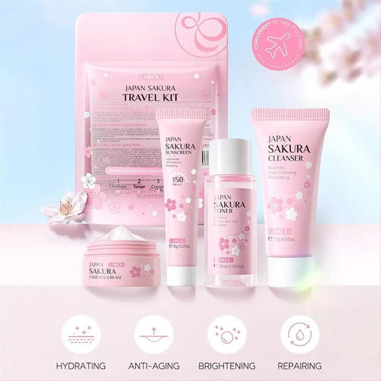 Sakura Skin Care Sets & Kits With Cleanser,Serum,Eye Cream,essence Cream Beauty Products For Women Gift Sets Routine Travel Kit - Lumiere