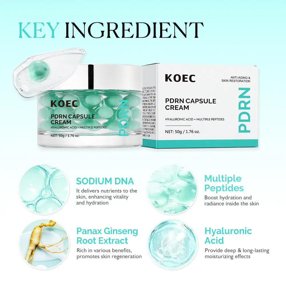 50g KOEC Hyaluronic Acid Multi Peptides PDRN Capsule Cream Hydrating Rejuvenating Anti-Aging Boost Vitality Ginseng Root Extract - Lumiere