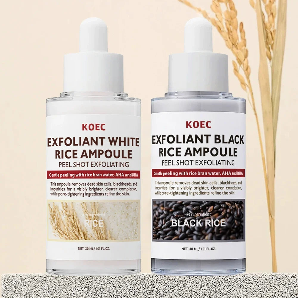 KOEC Exfoliant Black & White Rice Ampoule Facial Serum Peel Shot Exfoliating Brightening Remove Dead Skin Blackhead AHA BHA - Lumiere