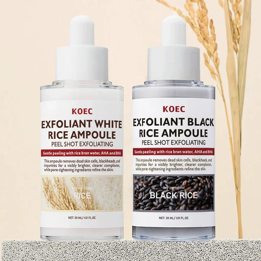 KOEC Exfoliant Black & White Rice Ampoule Facial Serum Peel Shot Exfoliating Brightening Remove Dead Skin Blackhead AHA BHA - Lumiere